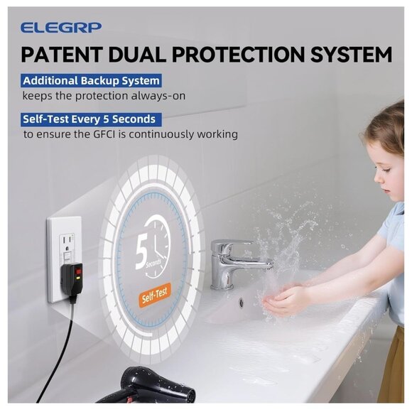 ELEGRP GFCI Outlet 15 Amp, Self-Test GFI Electrical Outlet with Thinner Design - Picture 3 of 7
